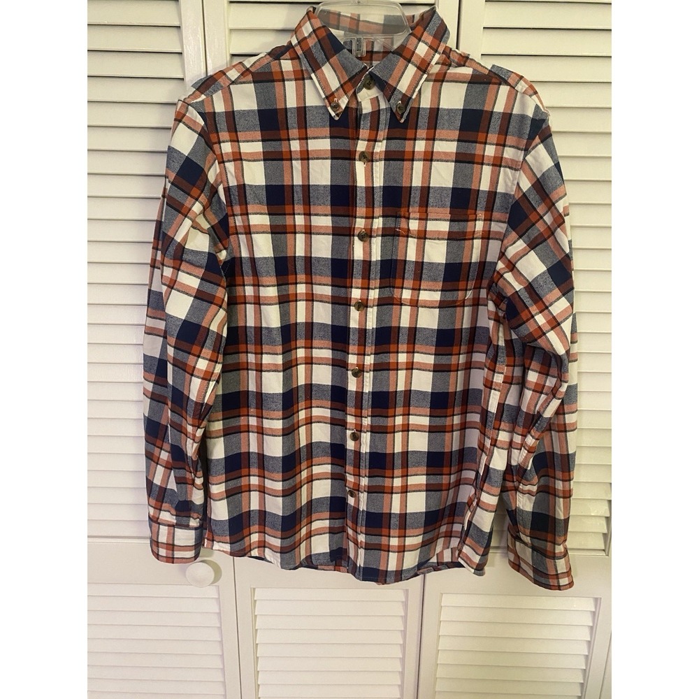 Lands' End Plaid Flannel Button Down Shirt Small S EUC Coastal Grandpa Americana